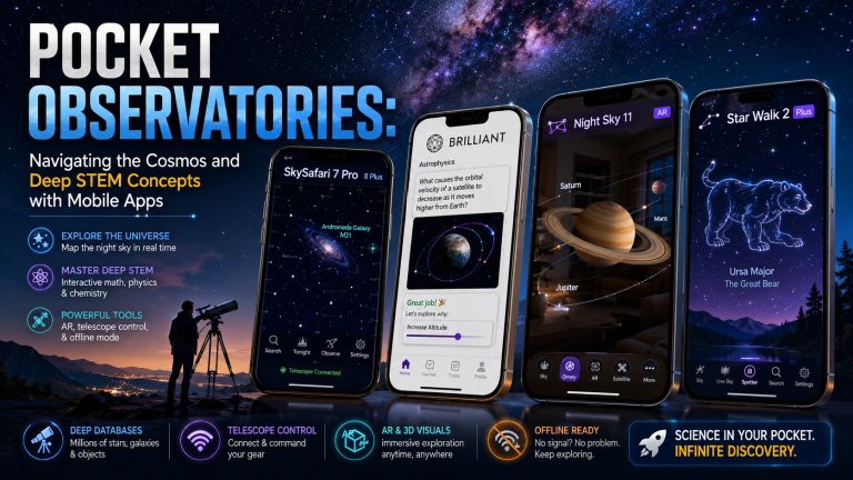 Pocket Observatories: Navigating the Cosmos and Deep STEM Concepts with Mobile Apps