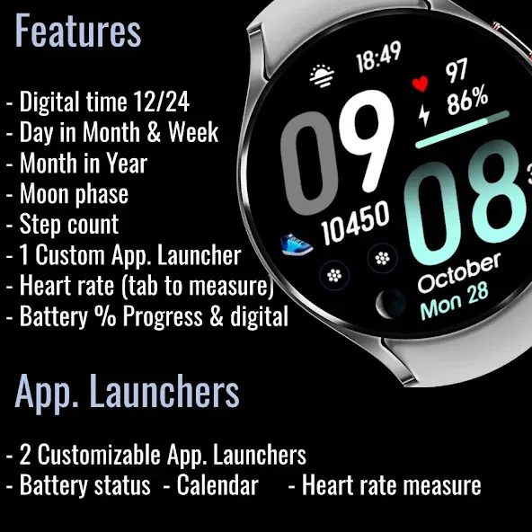 BIG BOLD Digital time face E42 screenshot 8