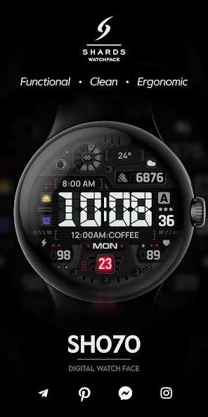 SH070 Watch Face, WearOS watch screenshot 1