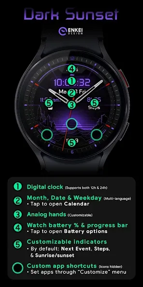 Dark Sunset hybrid watch face screenshot 5