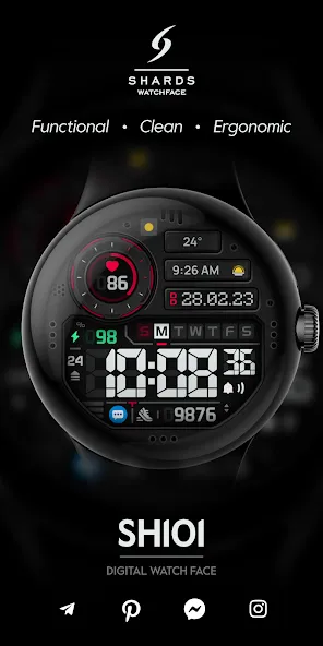 SH101 Watch Face, WearOS watch screenshot 1