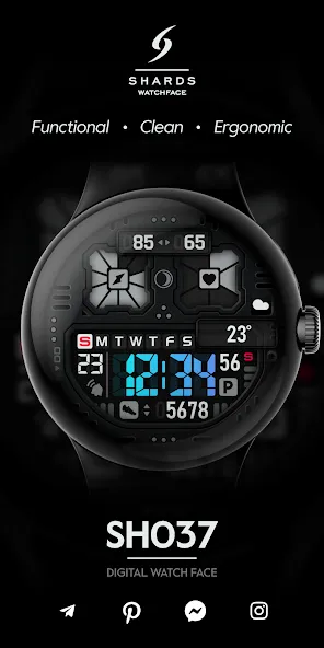 SH037 Watch Face, WearOS watch screenshot 1
