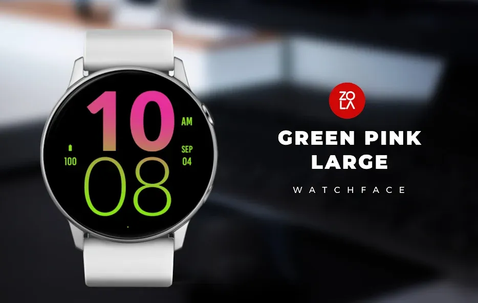 Green Pink Large Watch Face screenshot 1
