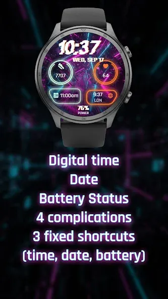 Digital watchface Neon screenshot 2