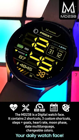 MD238 Digital watch face screenshot 2