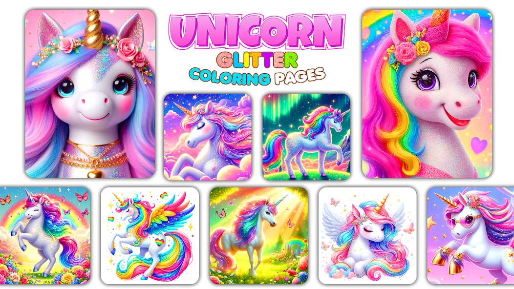 Unicorn Glitter Coloring Pages screenshot 1