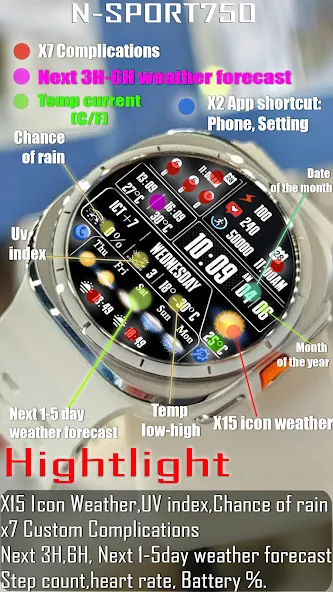 N-SPORT750 DigitalWeather Face screenshot 3