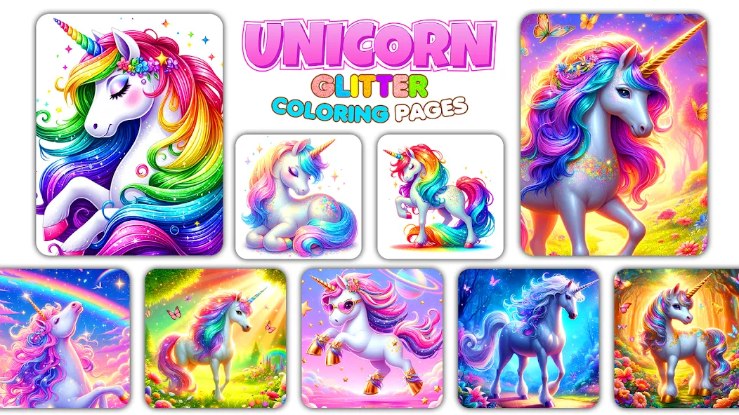 Unicorn Glitter Coloring Pages screenshot 3