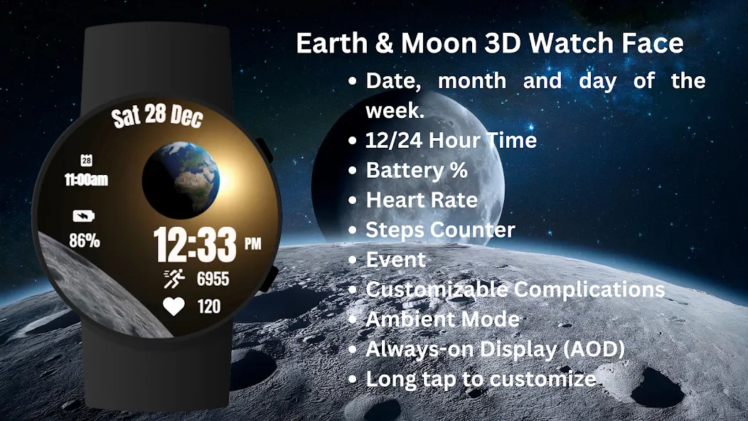 Earth & Moon 3D Watch Face screenshot 7