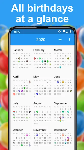 Birthday calendar screenshot 1