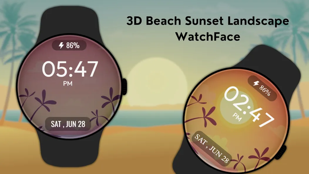 3D Beach Sunset LandscapeWatch screenshot 2
