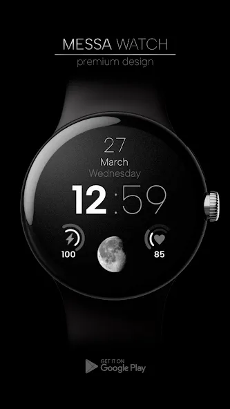 Minimal Watch Face Black Moon screenshot 1