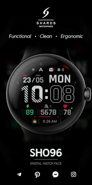 SH096 Watch Face, WearOS watch screenshot 1