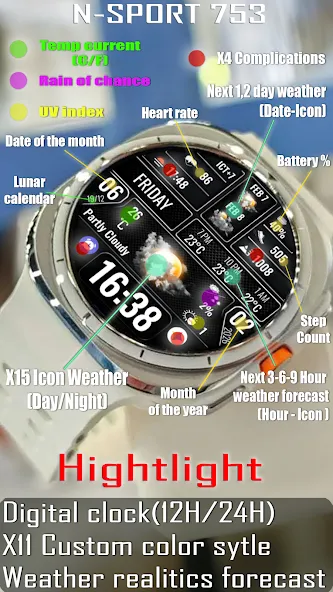 N-SPORT753 Digital Watch Face screenshot 3