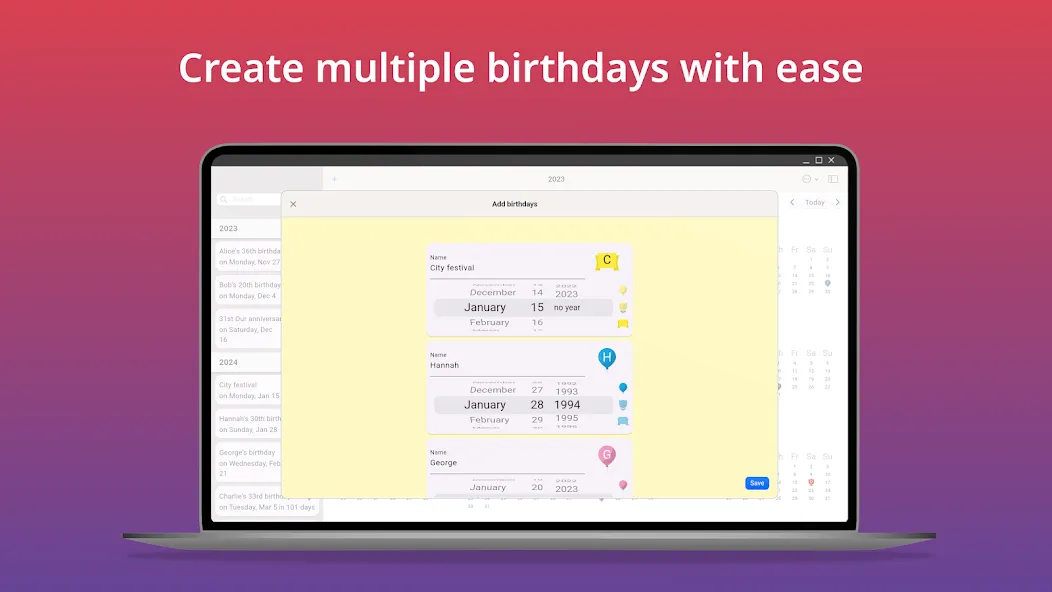 Birthday calendar screenshot 24