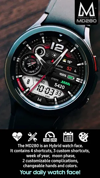 MD280 Analog watch face screenshot 1