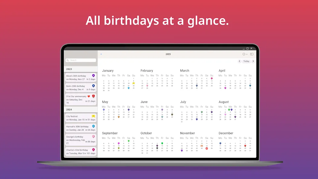 Birthday calendar screenshot 21