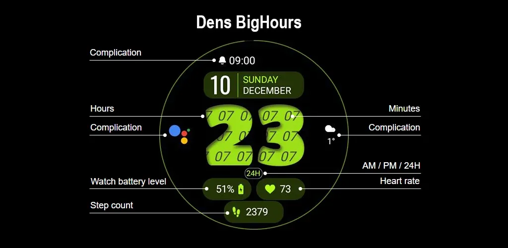 Dens BigHours Watch Face screenshot 7