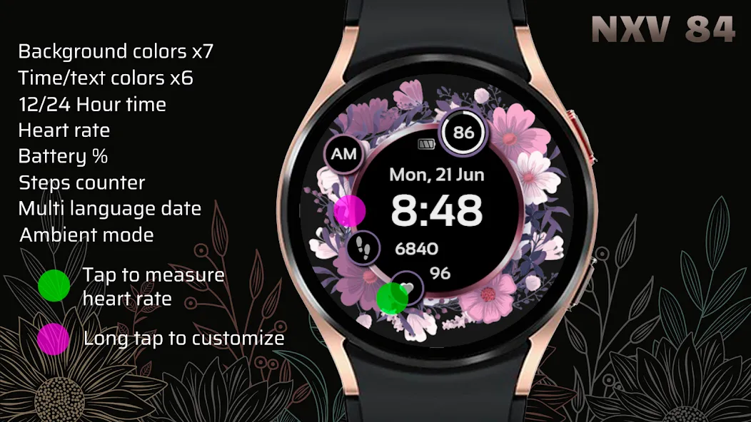 NXV84 Flora Elegant Watch Face screenshot 3