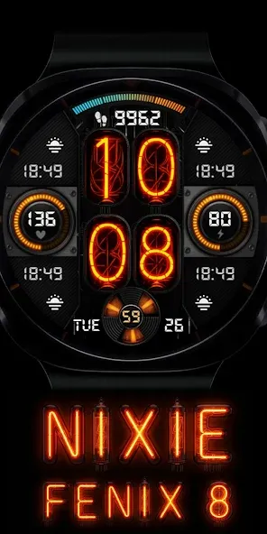 Nixie Fenix 8 Digital Wear OS screenshot 1