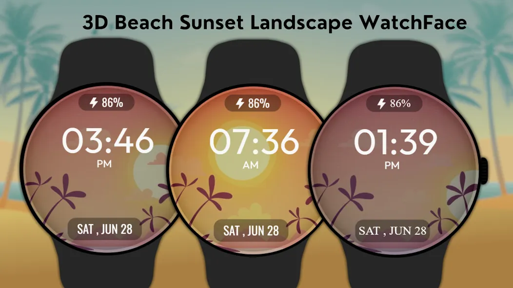 3D Beach Sunset LandscapeWatch screenshot 4