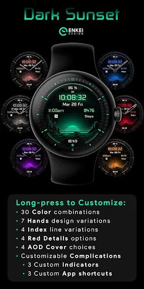 Dark Sunset hybrid watch face screenshot 3