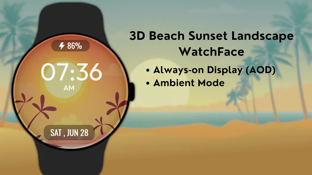 3D Beach Sunset LandscapeWatch screenshot 7