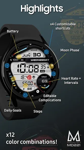 MD221 Digital watch face screenshot 4