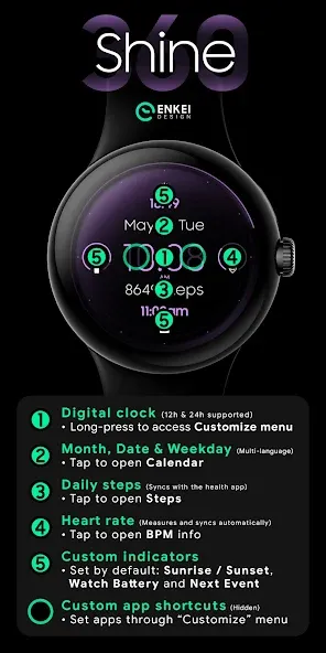 Shine 360 - digital watch face screenshot 5