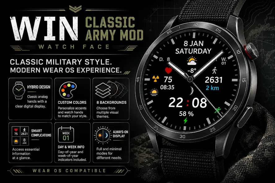 WIN Classic Army MOD WatchFace screenshot 1