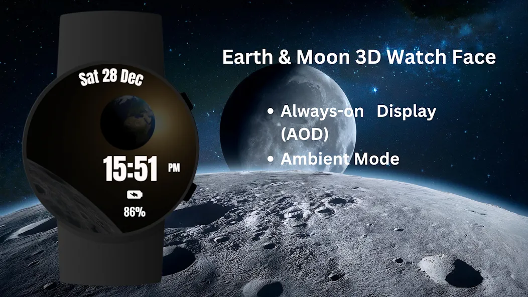 Earth & Moon 3D Watch Face screenshot 8