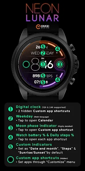 NEON Lunar - watch face screenshot 5